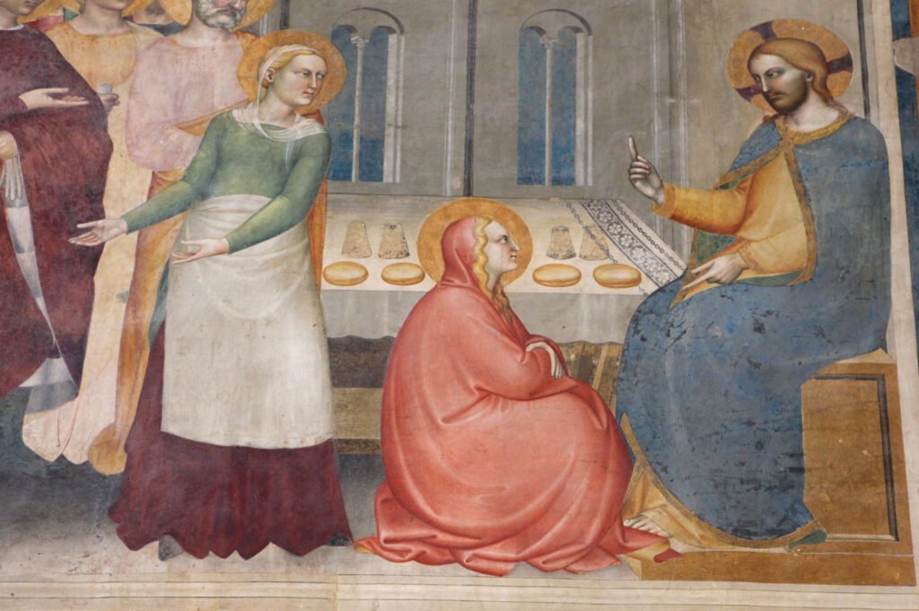Cristo na Casa de Marta e Maria, pintura de Giovanni da Milano na Igreja da Santa Cruz, Florença