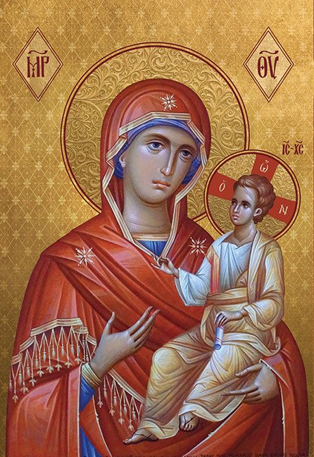 Theotokos Odighitria (Guia). Fonte: https://theophanyworks.com/icon-of-the-theotokos-odigitria-the-directress-21st-c-00vmt011/