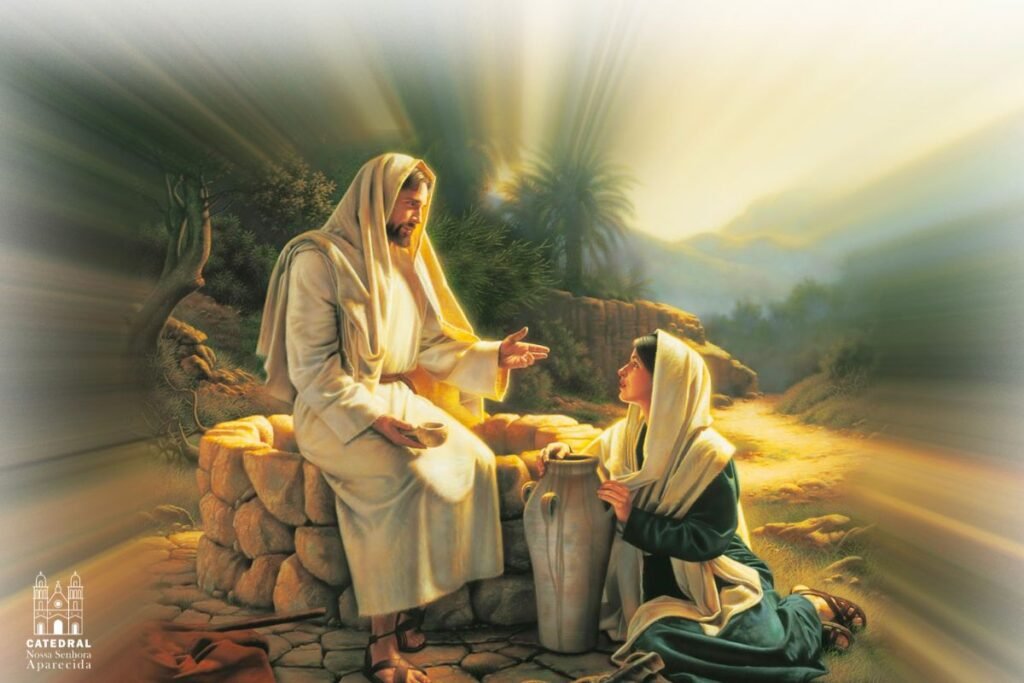 Da sede ao testemunho: os desafios de beber a água viva. Google Imagens: Disponível em: https://www.paieterno.com.br/2025/02/03/jesus-e-a-samaritana/. Acesso em mar. 2026
